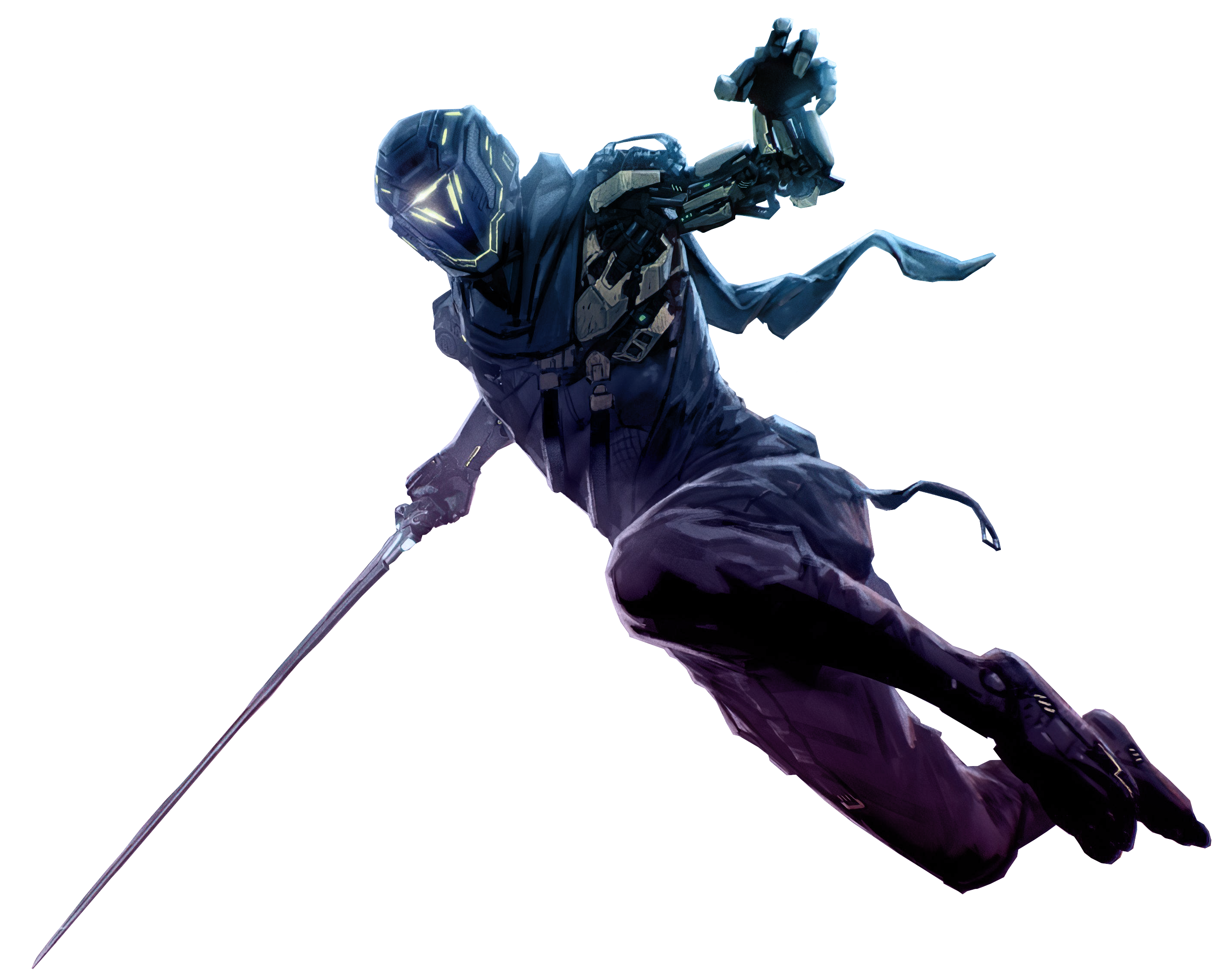 Image transparente de Ghostrunner sautant vers l'écran avec sa lame