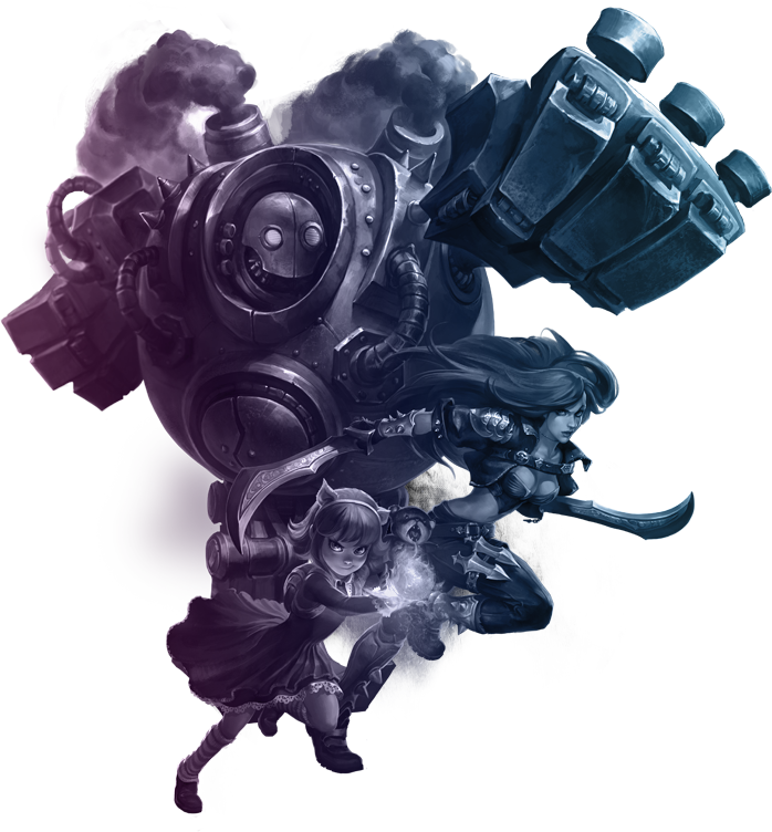 Image transparente de League of Legends avec 3 personnages avançant vers la page